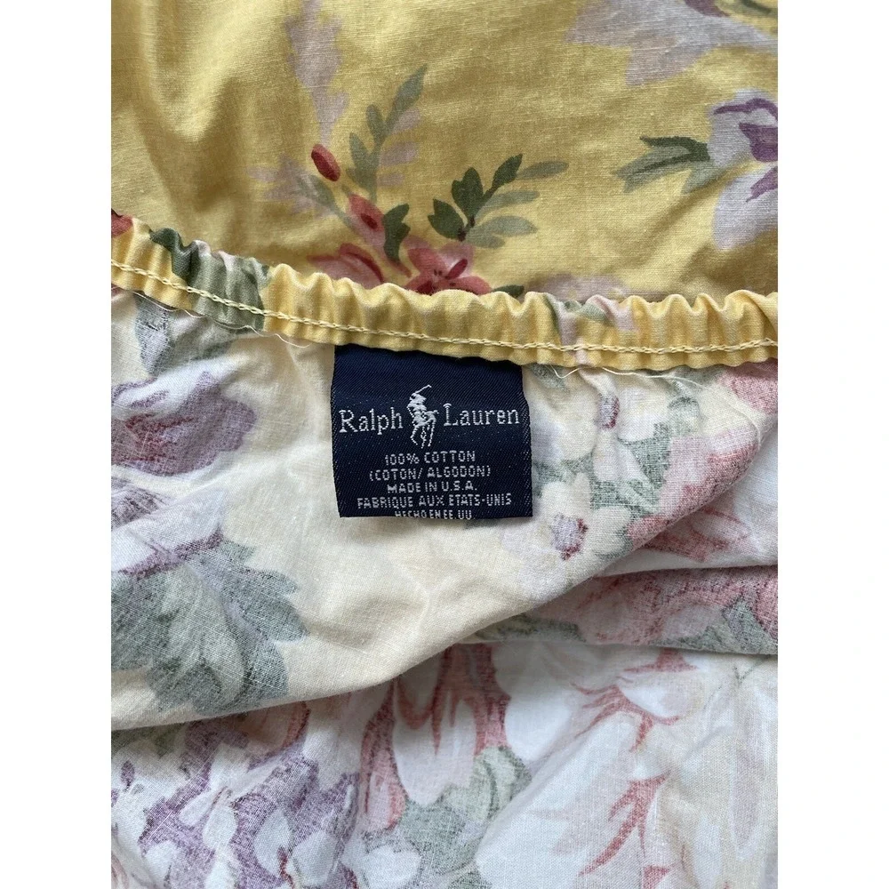 Ralph Lauren Brooke Yellow Floral Fitted Sheet Twin Cotton Cottage Country